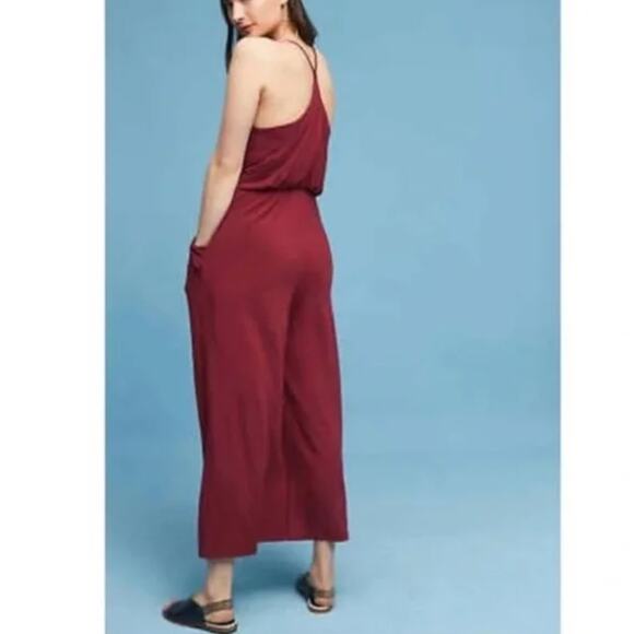 Anthropologie Moulinette Soeurs Burgundy Red Romper Jumpsuit Pockets Medium - Picture 2 of 9